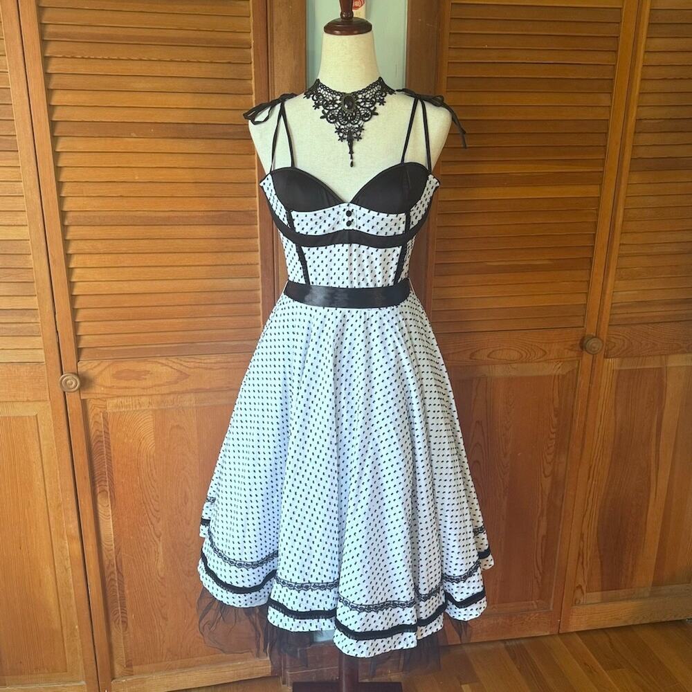 Vintage Lip Service Devil Dolls III Goth Pinup Girl Retro Dolly White Dress M-L
